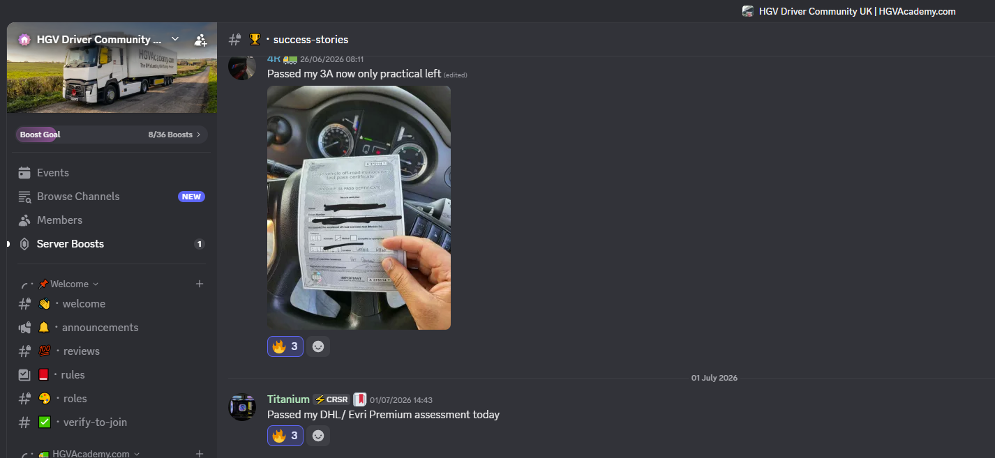 Community members celebrating 3A pass - Discord success story